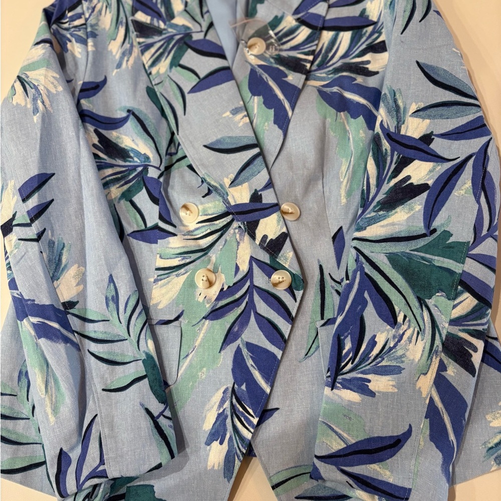 NEW G By Giuliana SZ S  Blue Floral 
Linen Blend Blazer NWOT